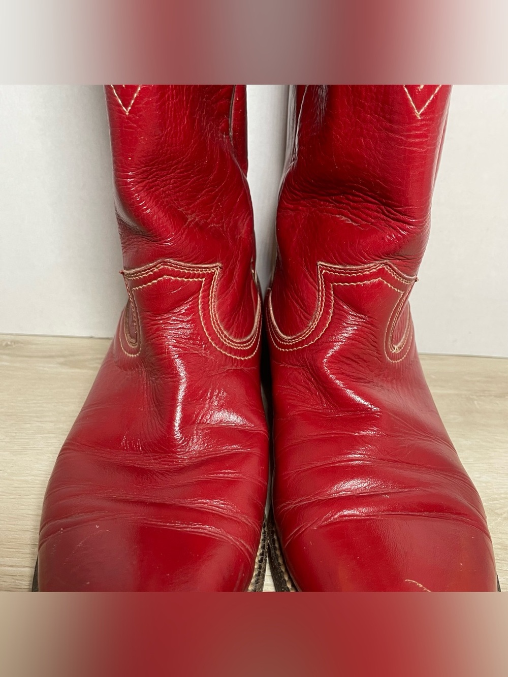 Vintage Red Leather Cowboy Boots Mens 7B Roper Western Cowboy Ranch - Picture 8 of 16